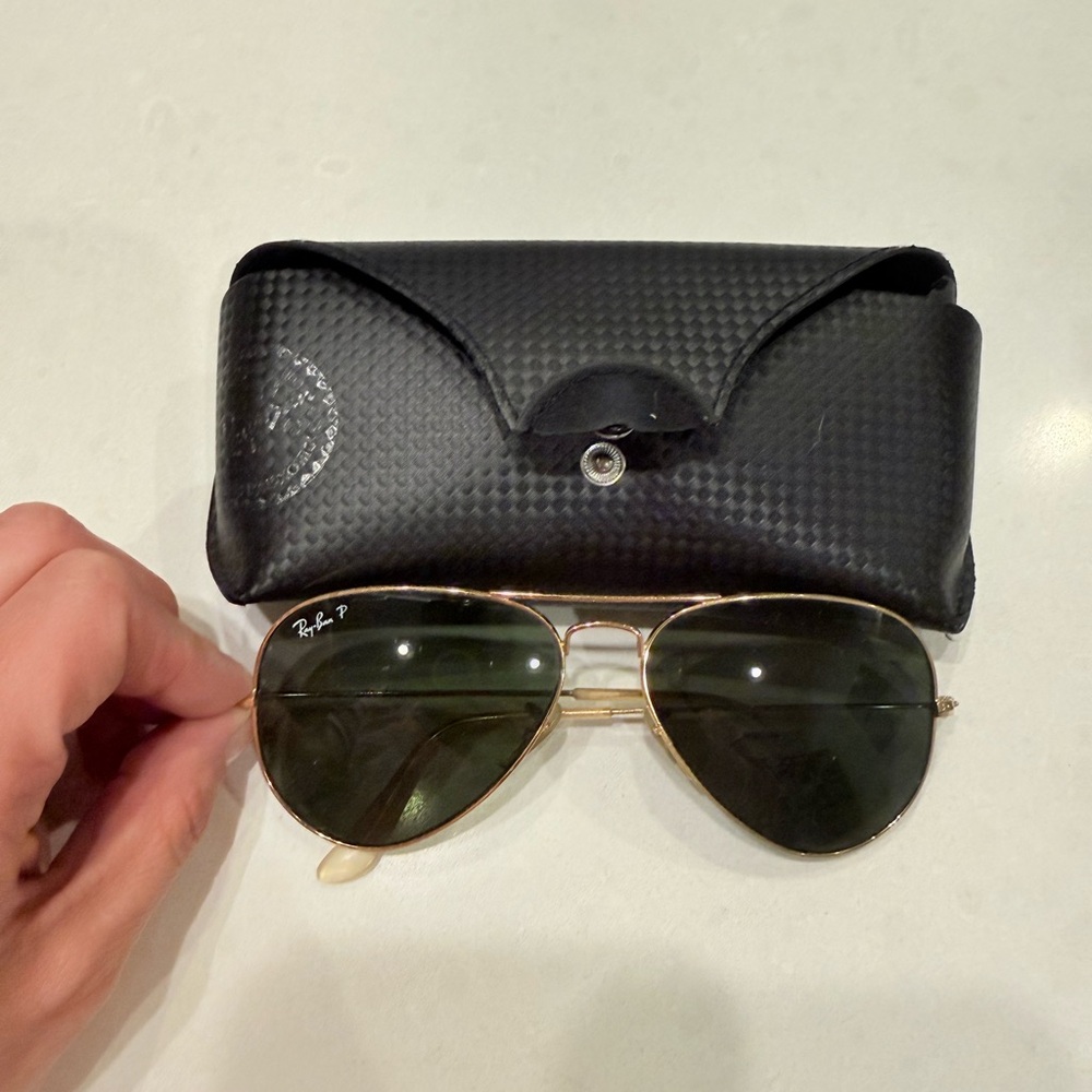 Ray-Ban Aviator Polarized Sunglasses - Gold Frame with Green Lenses